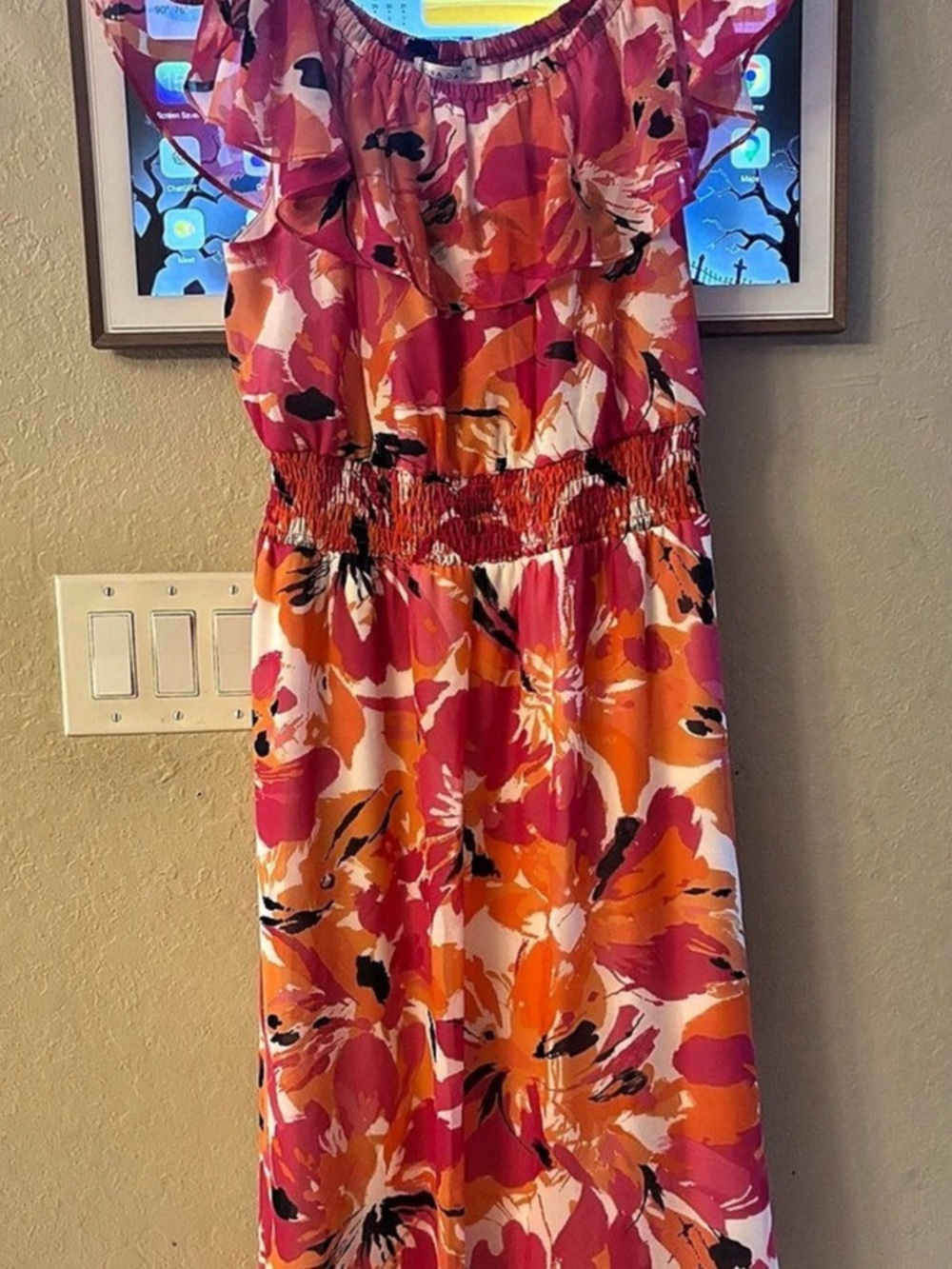 Sandra Darren Abstract Floral Maxi Dress Size 16 Like New